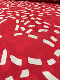 Italian Graphic Strokes Printed Polka Dot Silk Jacquard - Red / Tan