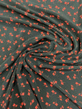 Italian Dainty Floral Printed Silk Crepe de Chine - Red / Black
