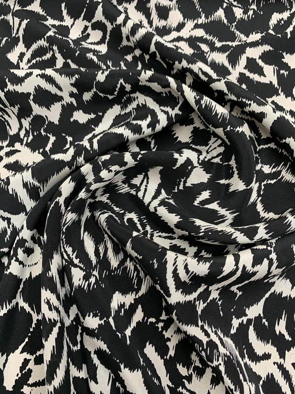 Abstract Leaf Graphic Printed Silk Crepe de Chine - Black / White