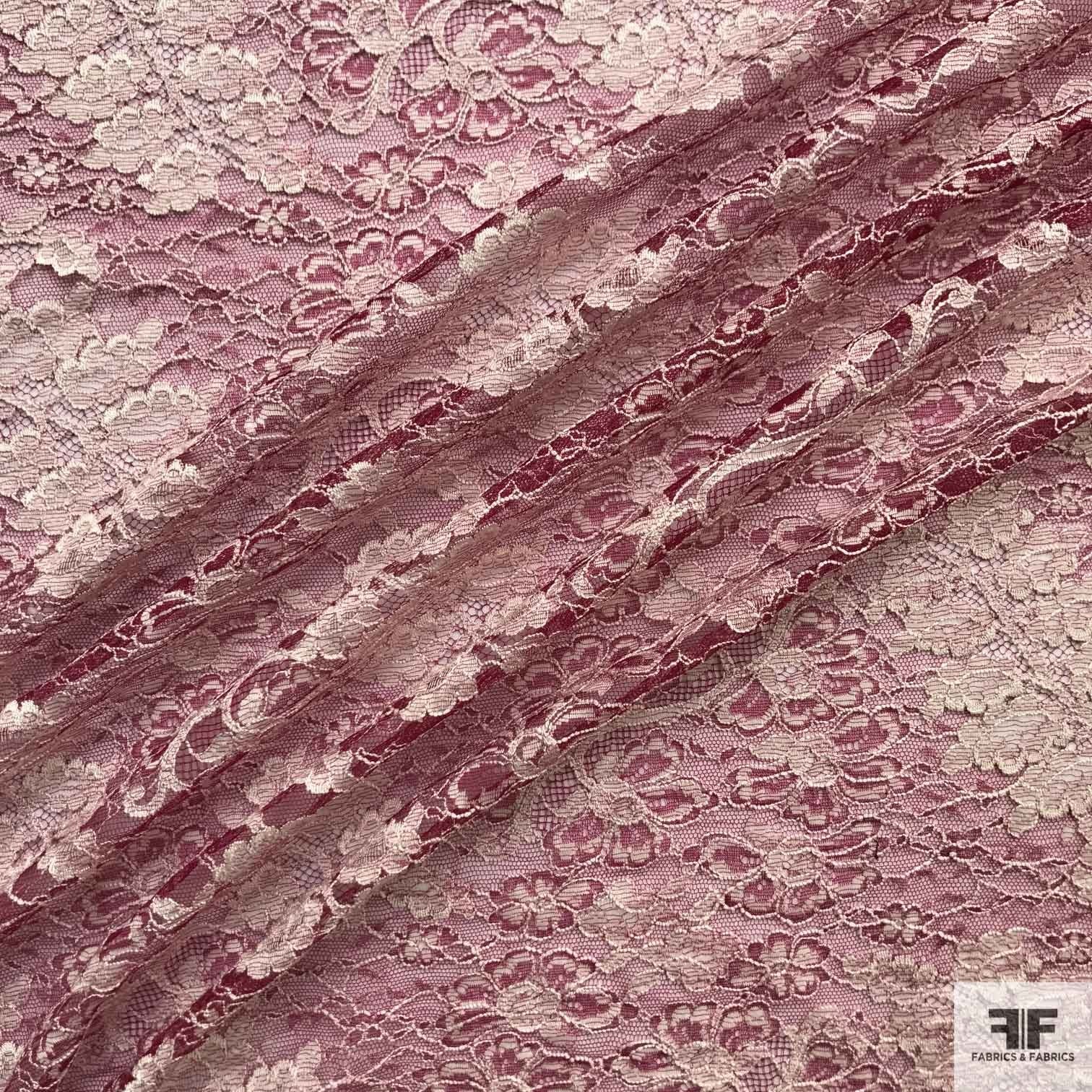 Double Scalloped Leavers Lace - Pink/White - Fabrics & Fabrics NY
