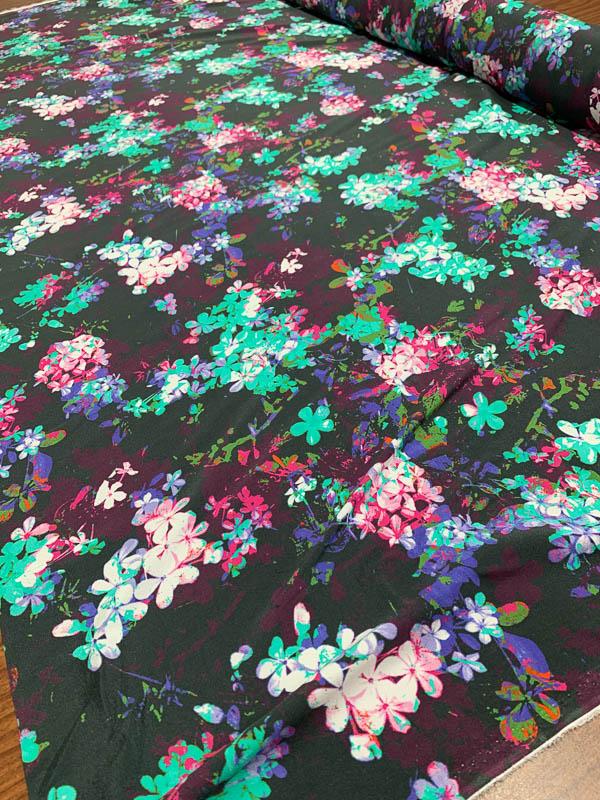 Multicolor Floral Matte-Side Printed Stretch Silk Charmeuse - Multicolor