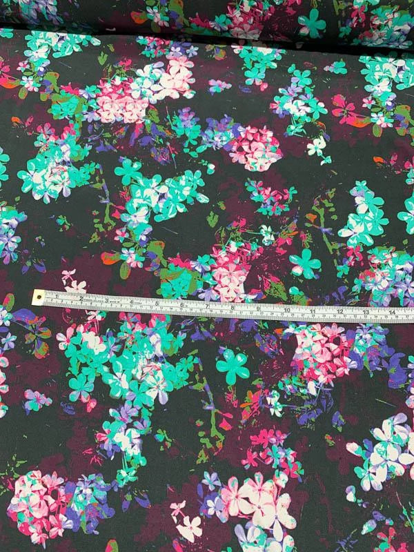 Multicolor Floral Matte-Side Printed Stretch Silk Charmeuse - Multicolor