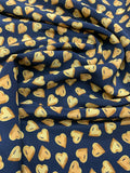 Hearts Printed Silk Crepe de Chine - Yellow-Orange / Navy