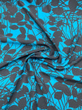 Leaves and Stems Silhouette Matte-Side Printed Silk Charmeuse - Blue / Navy