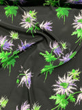 Floral Printed Silk Crepe de Chine - Lilac / Lavender / Green / Black