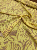 Abstract Wavy Striations Printed Silk Georgette - Yellow / Tan