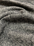 Italian Herringbone Stretch Wool Tweed - Black / White