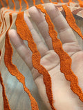 J Mendel Italian Wavy Embroidered Novelty Tulle - Orange