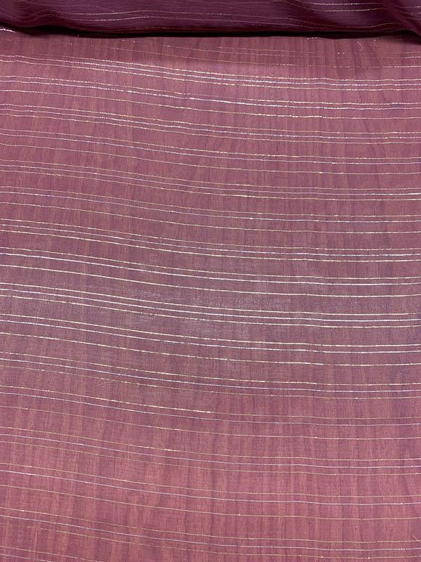 J Mendel Italian Lurex Striped Crinkled Silk Chiffon - Berry Purple / Burgundy