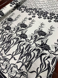 Floral Garden Printed Stretch Silk Charmeuse - Black / White