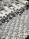Floral Garden Printed Stretch Silk Charmeuse - Black / White