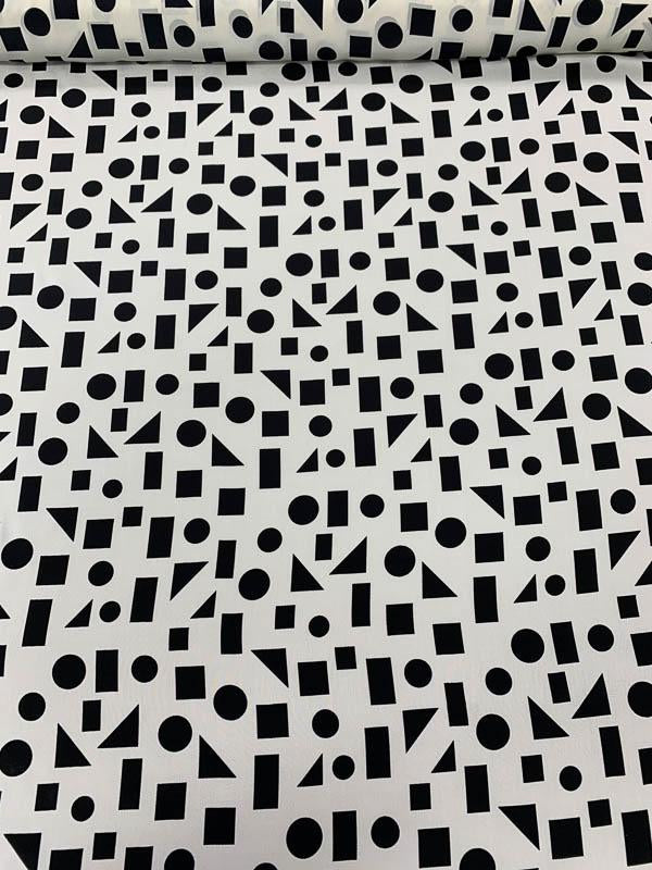 Geometric Shapes Printed Silk Crepe de Chine - Black / White