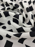 Geometric Shapes Printed Silk Crepe de Chine - Black / White