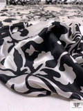 Abstract Leaves and Branches Printed Silk Charmeuse - Black / White
