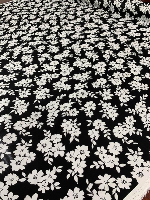 Floral Printed Silk Georgette - Black / White - Fabric by the Yard