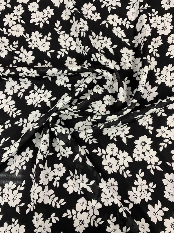 Floral Printed Silk Georgette - Black/White