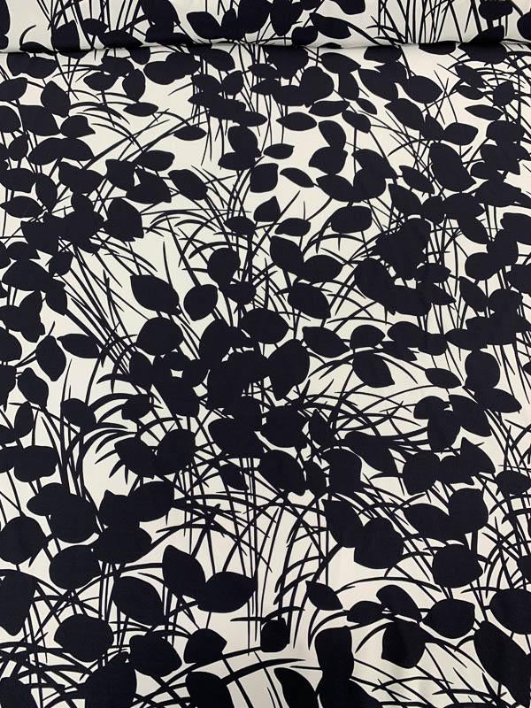 Italian Leaves and Stems Silhouette Matte-Side Printed Silk Charmeuse - Black / White