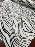 Wavy Striations Printed Silk Charmeuse - Black / White