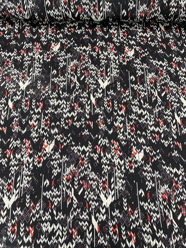 Multisize Arrows Printed Satin-Finished Silk Georgette - Black / White / Red