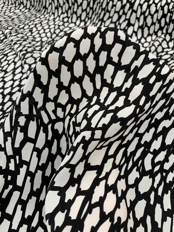 Italian Abstract Animal Printed Silk Crepe de Chine - Black /  White