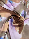 Painterly Watercolor Printed Silk Charmeuse - Lilac / Mocha / Purple