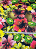 Italian Tropical Fruits and Flowers Printed Satin-Finish Silk Chiffon - Multicolor