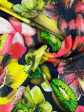 Italian Tropical Fruits and Flowers Printed Satin-Finish Silk Chiffon - Multicolor