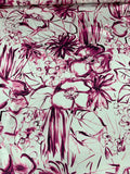 Brushstroke Floral Printed Silk Charmeuse - Magenta / Pink / White
