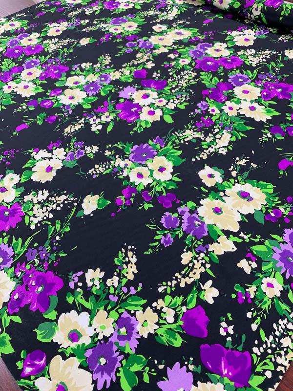 Floral Printed Silk Crepe de Chine - Magenta / Black / Tan / Green