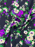 Floral Printed Silk Crepe de Chine - Magenta / Black / Tan / Green