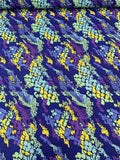 Graphic Snakeskin Stretch Printed Silk Crepe de Chine - Blue / Purple / Seafoam / Yellow