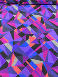 Geometric Matrix Printed Silk Crepe de Chine - Purple / Blue / Magenta / Black