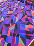 Geometric Matrix Printed Silk Crepe de Chine - Purple / Blue / Magenta / Black