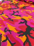Camouflage Printed Silk Crepe de Chine - Red / Orange / Magenta / Black