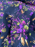Floral Printed Silk Georgette - Magenta / Navy / Toffee