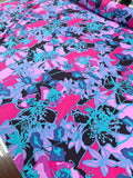 Abstract Floral Printed Silk Crepe de Chine - Magenta / Black / Aqua