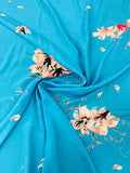 Floral Matte-Side Printed Silk Charmeuse - Blue / Pink