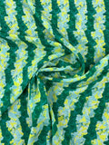 Painterly Striped Printed Silk Crepe de Chine - Green / Light Blue / Yellow