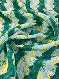 Painterly Striped Printed Silk Crepe de Chine - Green / Light Blue / Yellow