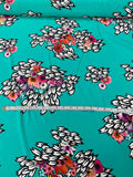 Floral Matte-Side Printed Stretch Silk Charmeuse - Seafoam / Pink / White / Black