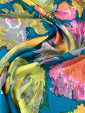 Painterly Floral Printed Silk Twill - Teal / Yellow / Pink