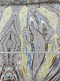 Abstract Printed Silk Crepe de Chine - Brown / Blue / Yellow / White