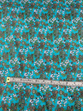 Bouquet Floral Stretch Printed Silk Charmeuse - Turquoise / Multicolor