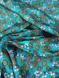 Bouquet Floral Stretch Printed Silk Charmeuse - Turquoise / Multicolor