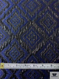 Geometric Art Deco Textured Brocade - Navy / Metallic Black