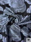 Large Rose Pattern Brocade - Grey / Black