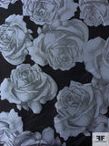 Large Rose Pattern Brocade - Grey / Black