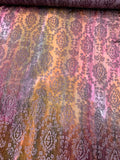 Tie-Dye Printed Damask Burnout Stretch Velvet - Plum / Purple / Orange
