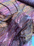Tie-Dye Printed Damask Burnout Stretch Velvet - Plum / Purple / Orange