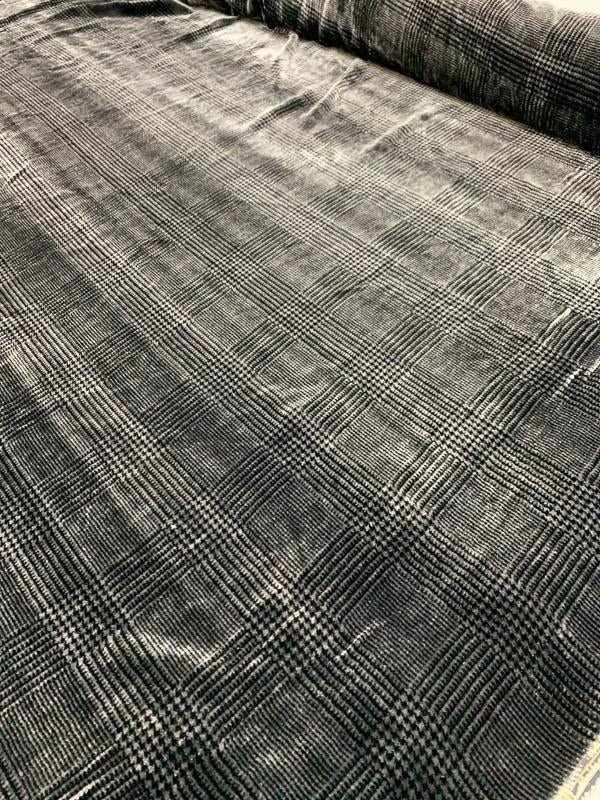 French Glen Plaid Printed Velvet - Grey / Black